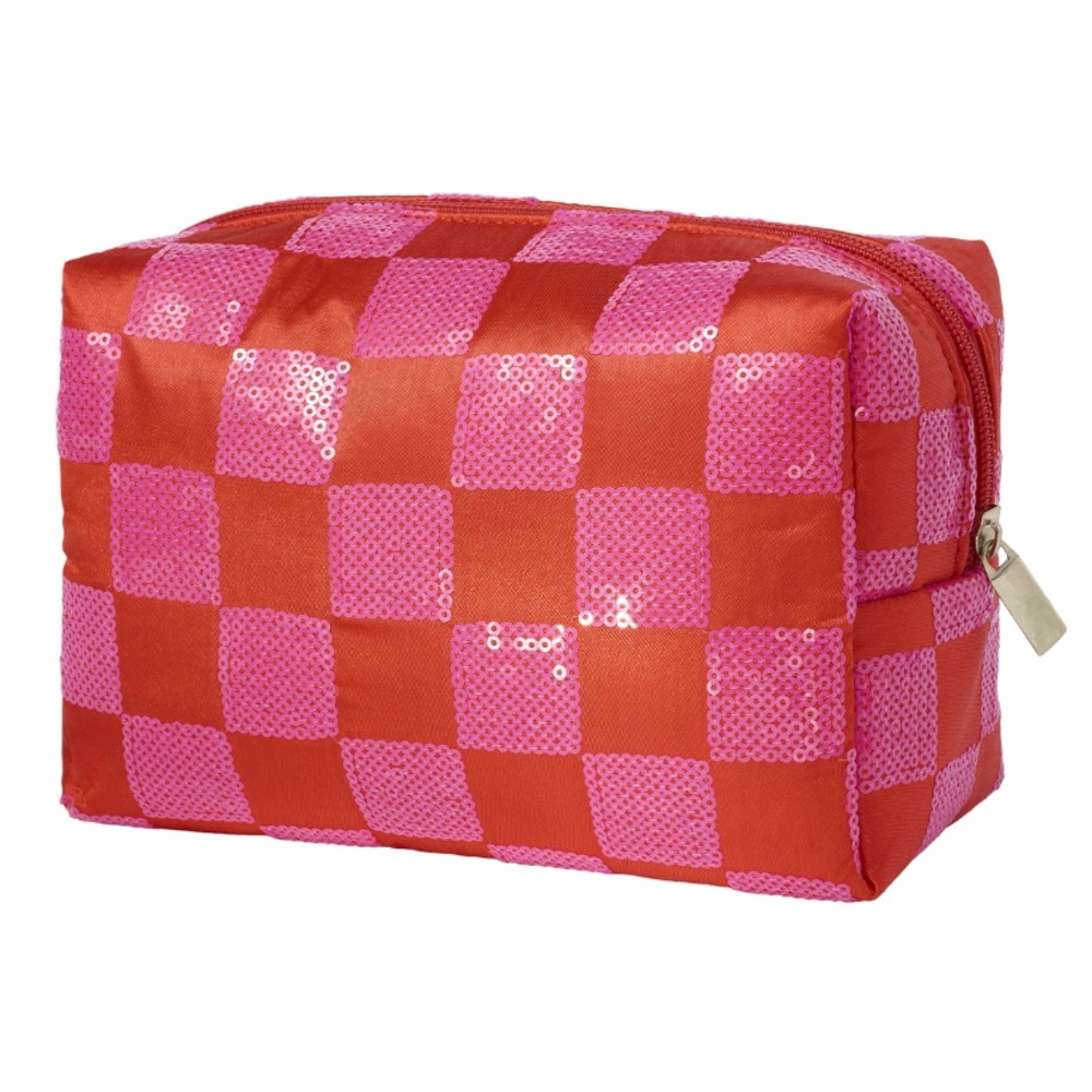 Pink & Red Checkered Makeup Bag